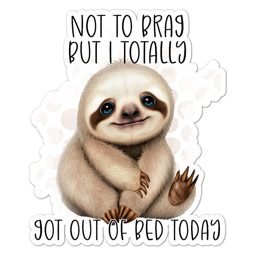 I Got Out Of Bed Sloth, Vinyl Decal Sticker, Indoor Outdoor, 3 Sizes, #9291