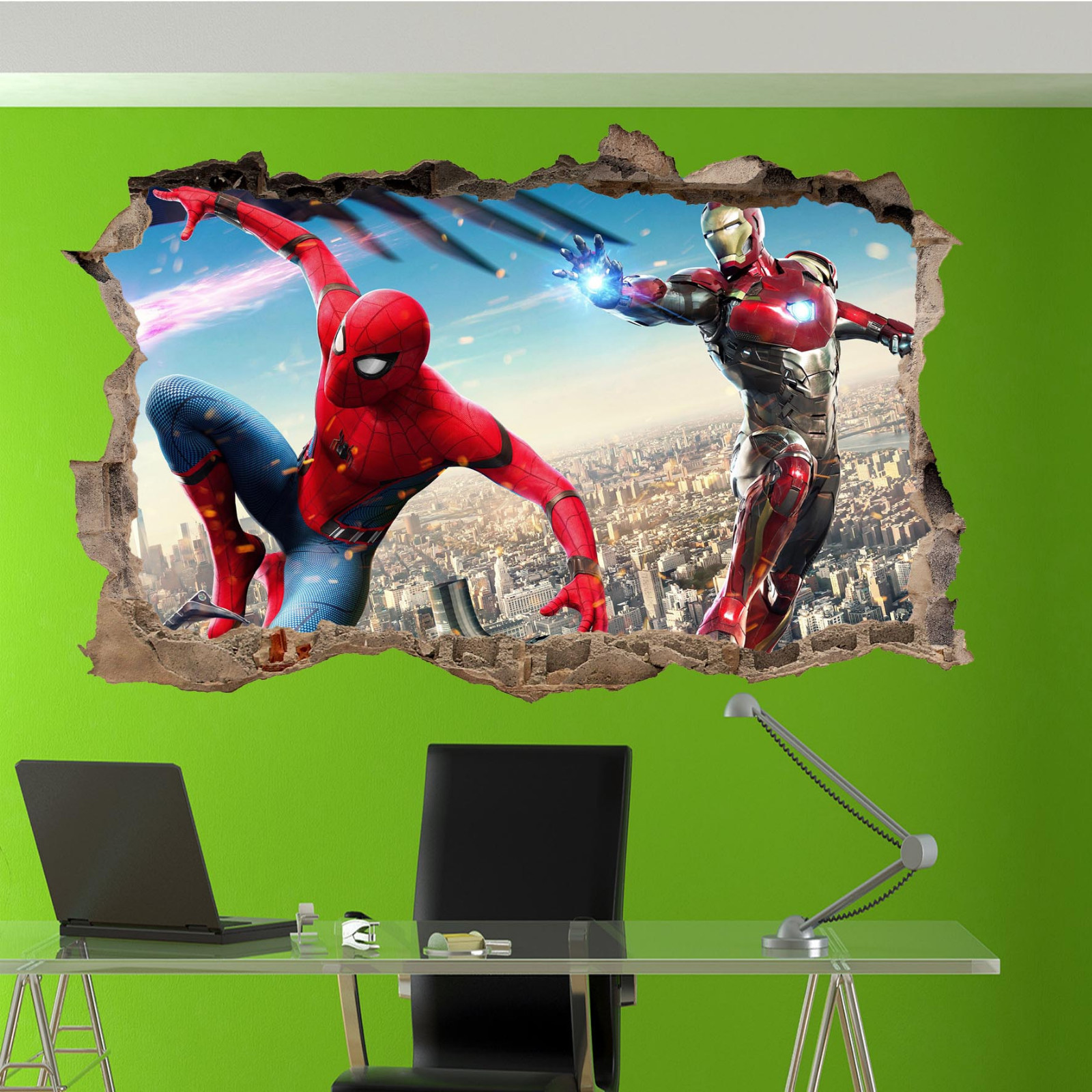 Heroes Ironman Spiderman Wall Sticker 3d Art Poster Mural Decal Kids Bedroom ST6