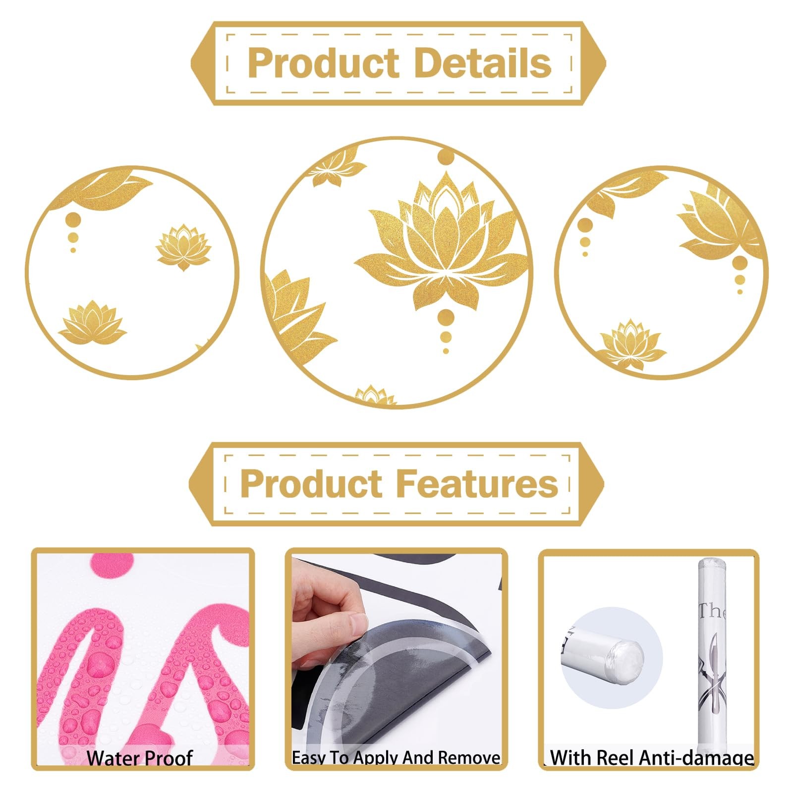 2 Sheets Lotus Flower Wall Decals DIY Gold Dot Removable Vinyl Stickers for Y…