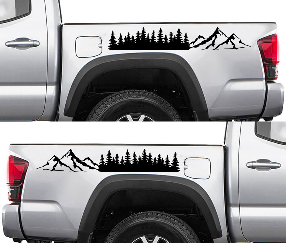 Pair Mirrored Mountain Tree Line Scene V1 Vinyl Decals | Treeline RV Camping