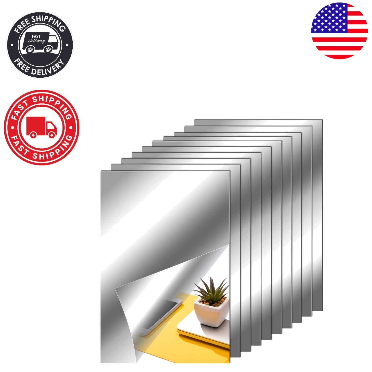 10 Flexible Self-Adhesive Mirror Sheets 6×9 in – Transform Your Decor Elegantly
