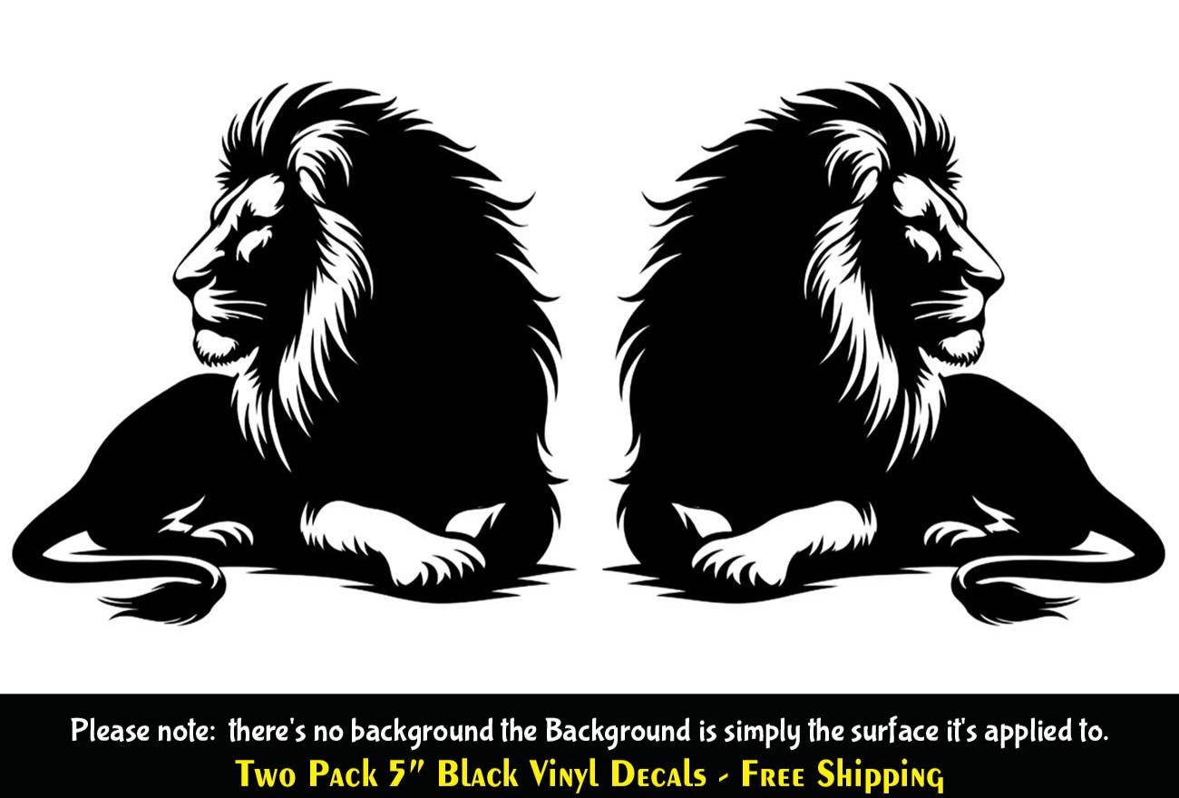 Lion Two Pack 5" Mirrored Black Vinyl Decals Car Truck Door Bumper