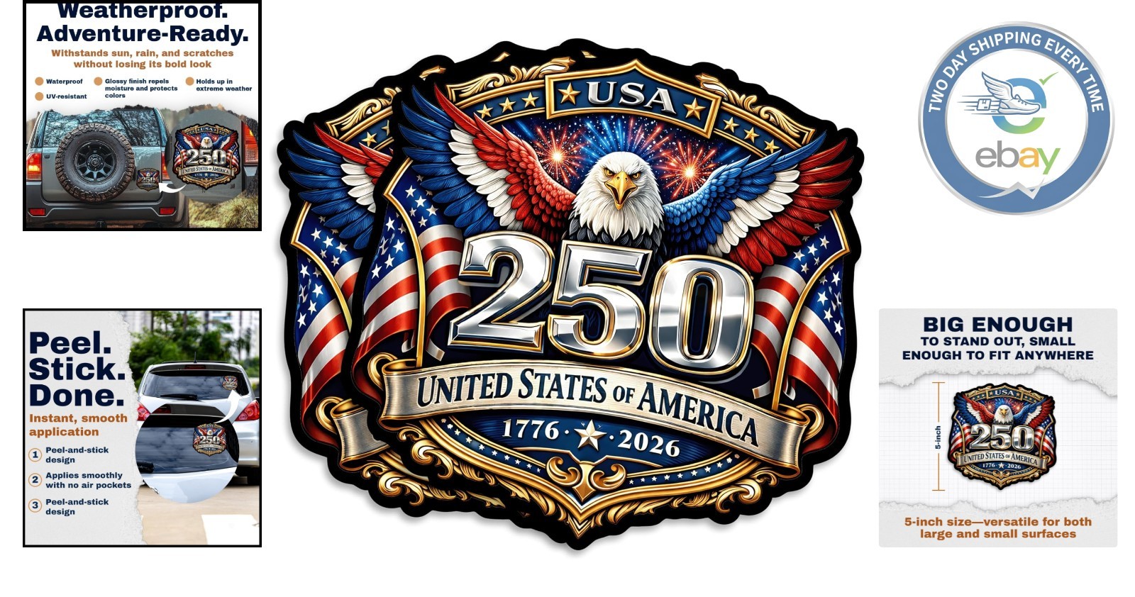 Durable 250 Anniversary Vinyl Stickers – American Flag 2-Pack for Laptops