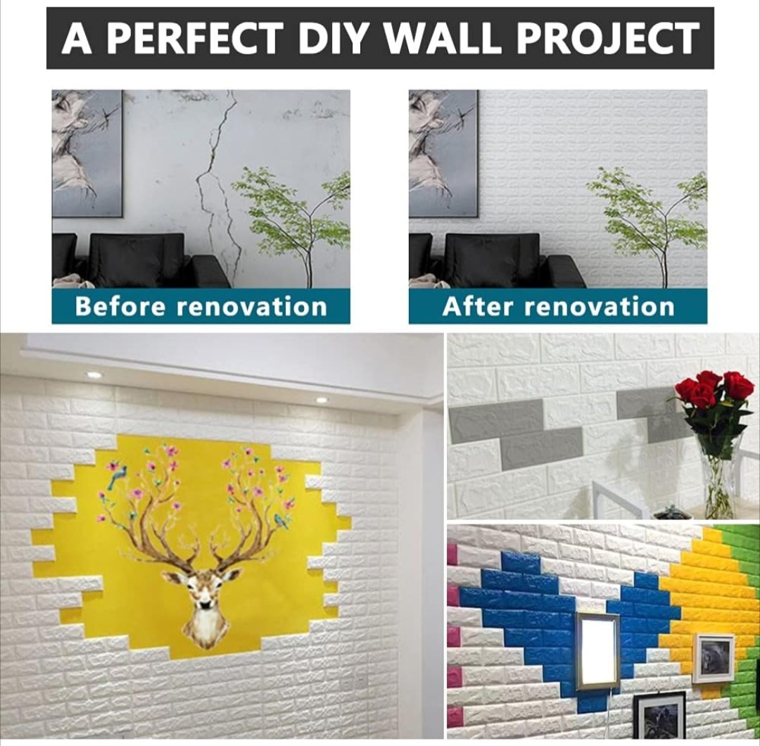 20 Pcs 3D Tile Brick Wall Sticker Self-adhesive Foam Panel Wallpaper 29sq feet