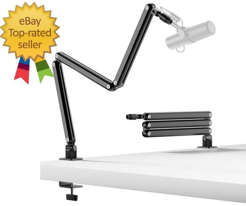 Mic Arm for Lightweight Mics, Microphone Arm Rotatable, Storable Desk Mic Stand