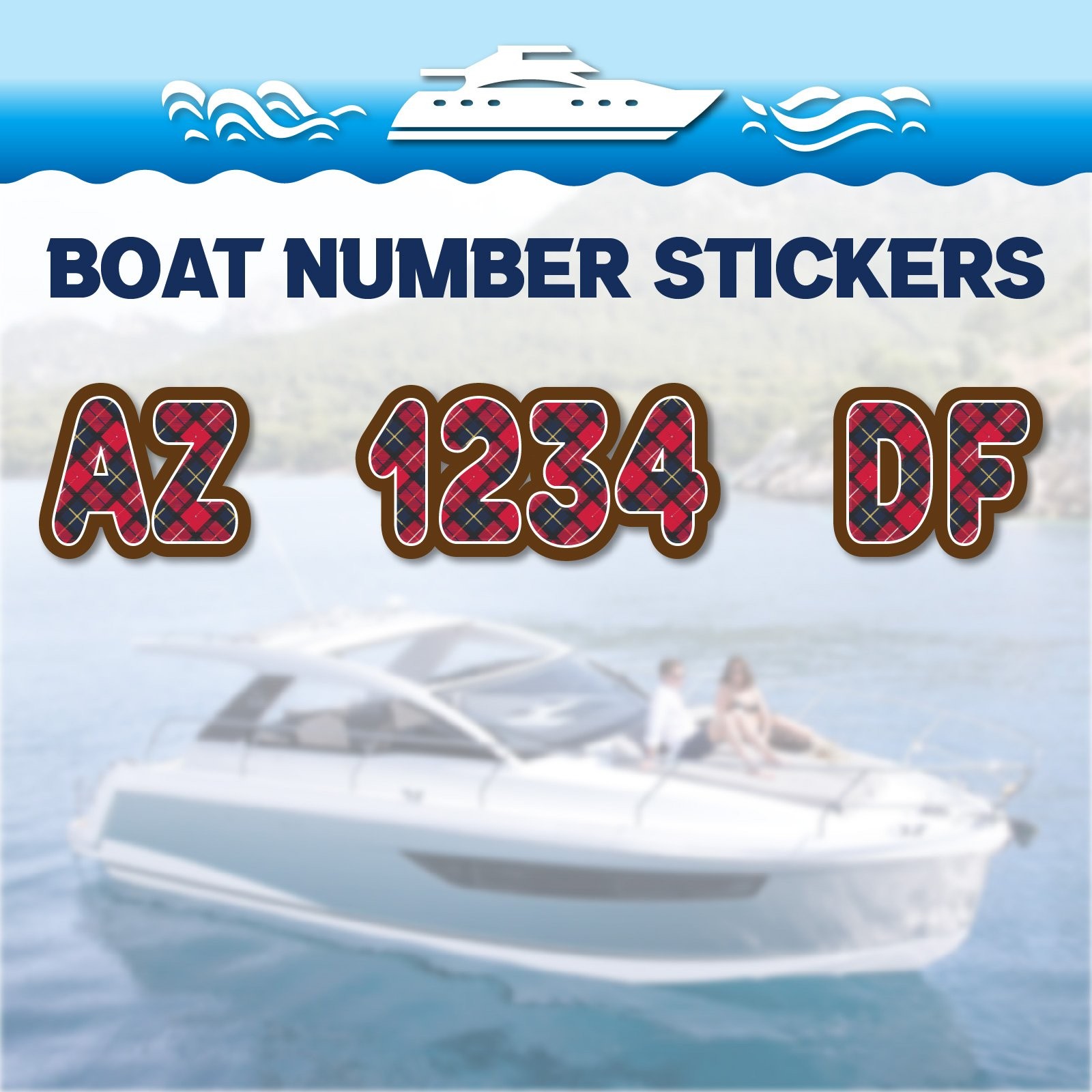 3 inch 2x Watercraft Number Custom Boat Registration Stickers3 inch Pattern