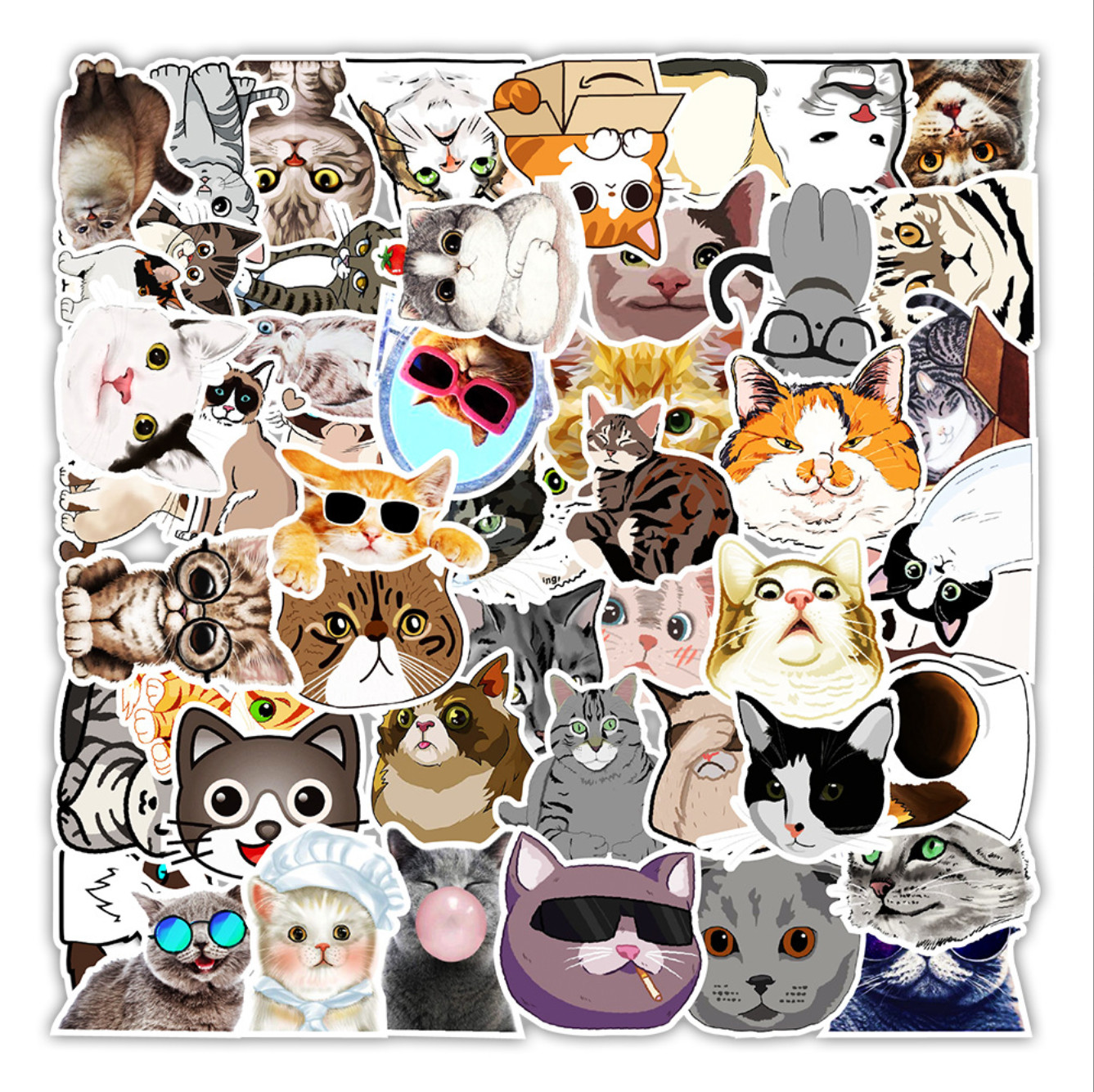 50 Pcs Stickers Cute Funny Cats Laptop Luggage Graffiti Fridge Phone Car Vinyl
