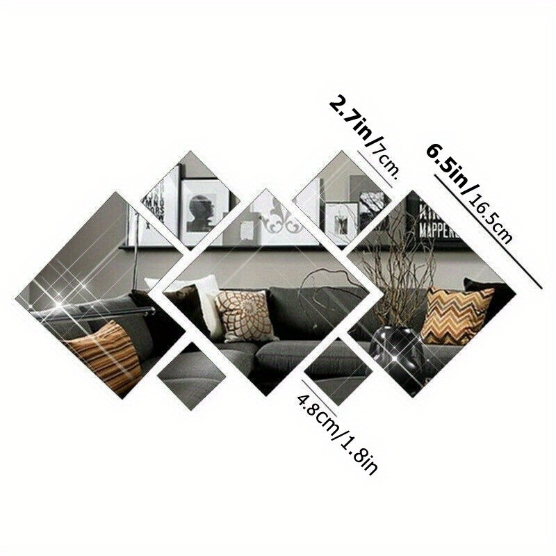1/2 Set Square & Diamond Acrylic Mirror Wall Stickers Self Adhesive Home Decor