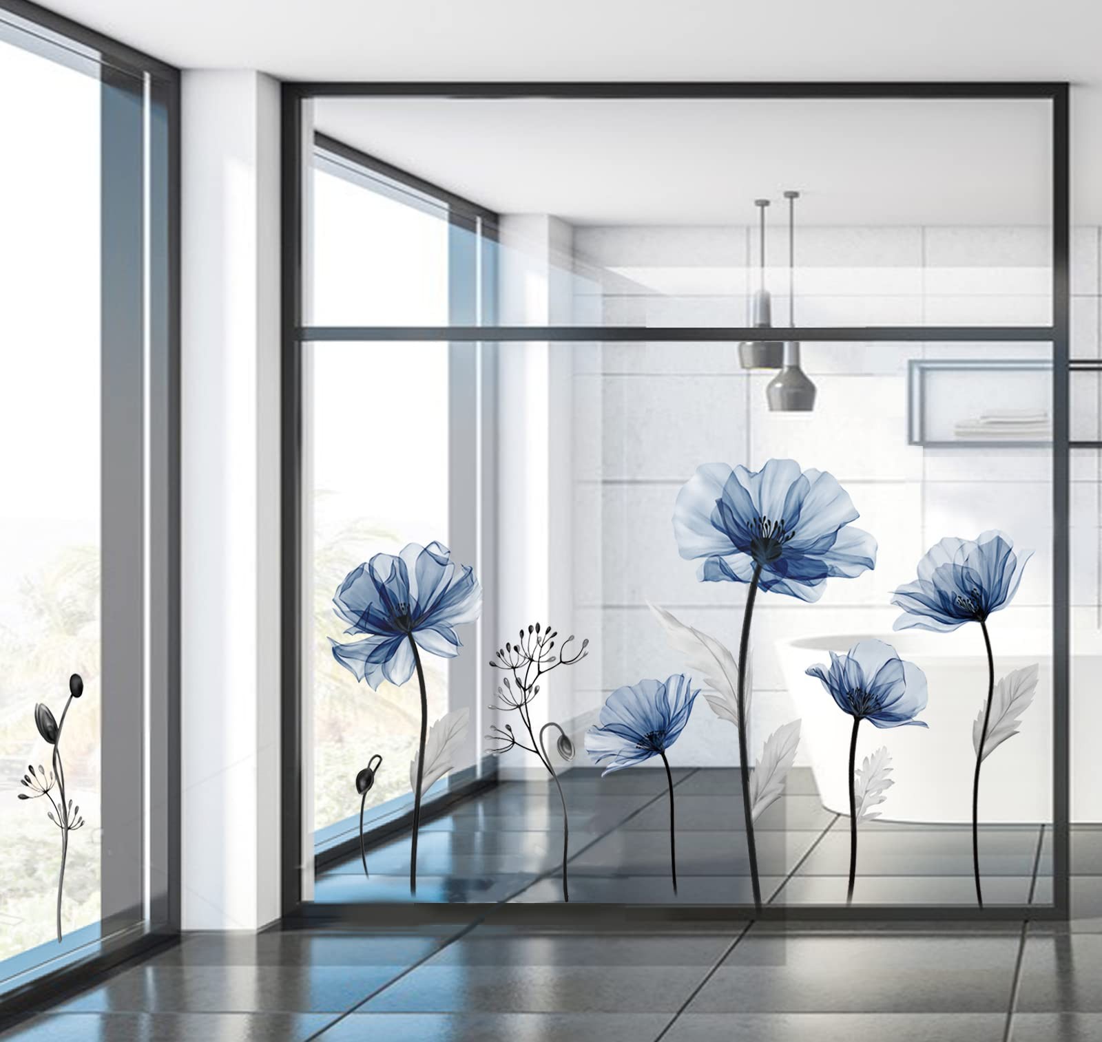 decalmile Large Blue Flower Wall Decals Floral Plants Multi Color