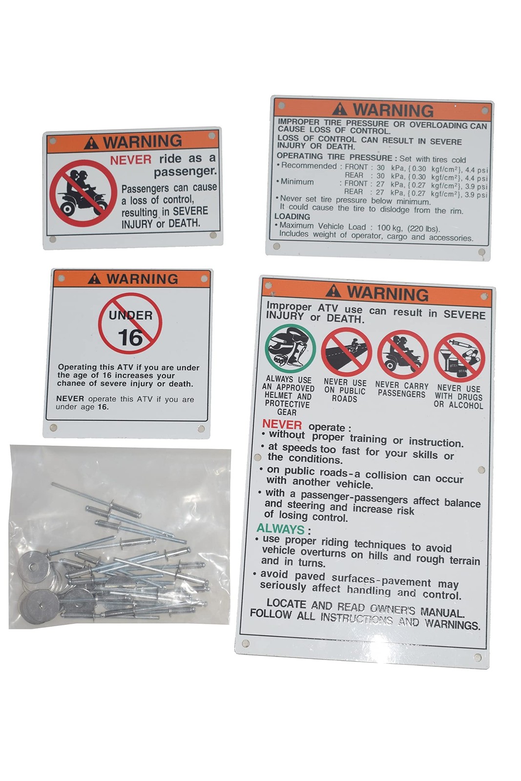 Warning Decals Stickers Compatible Motorcycle ATV