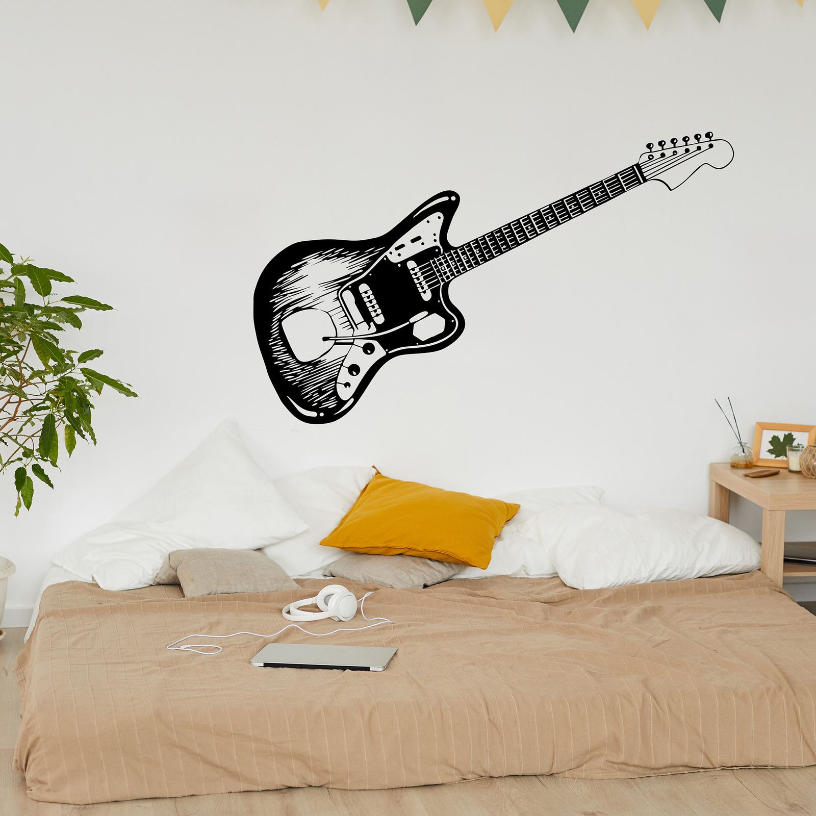Music Classroom Wall Art. Electric Guitar Wall Decal Sticker. Black Vinyl Color.