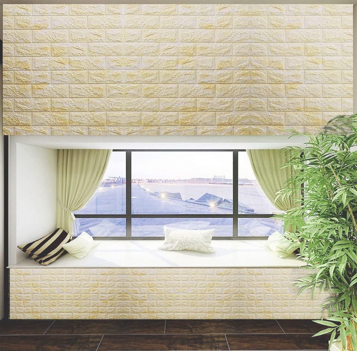 10 PCS 3D Foam Yellow Brick Self Adhesive Waterproof Wall Covering Panels