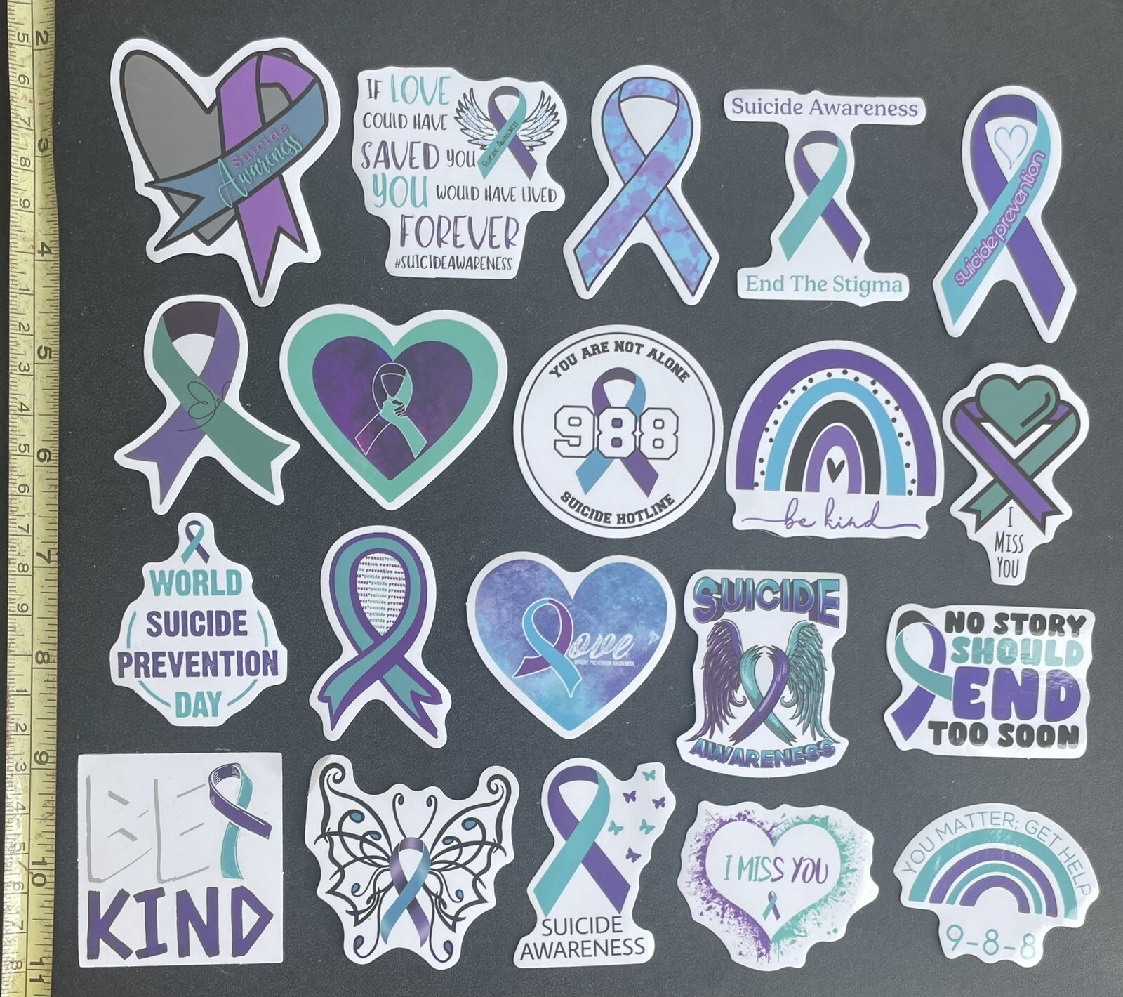 20 Suicide Prevention Awareness Stickers Purple Teal As Shown