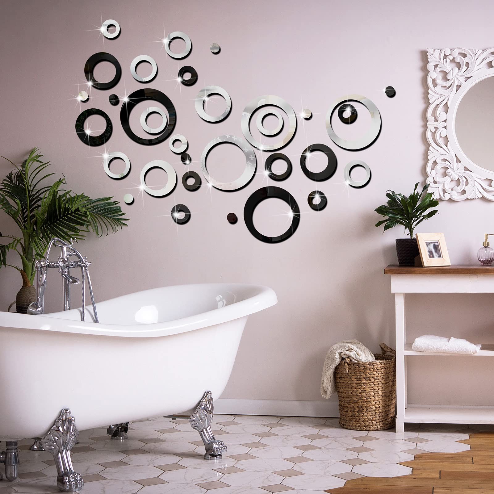 72 Pcs Acrylic Circle Mirror Wall Stickers Decor for Home Bathroom Bedroom