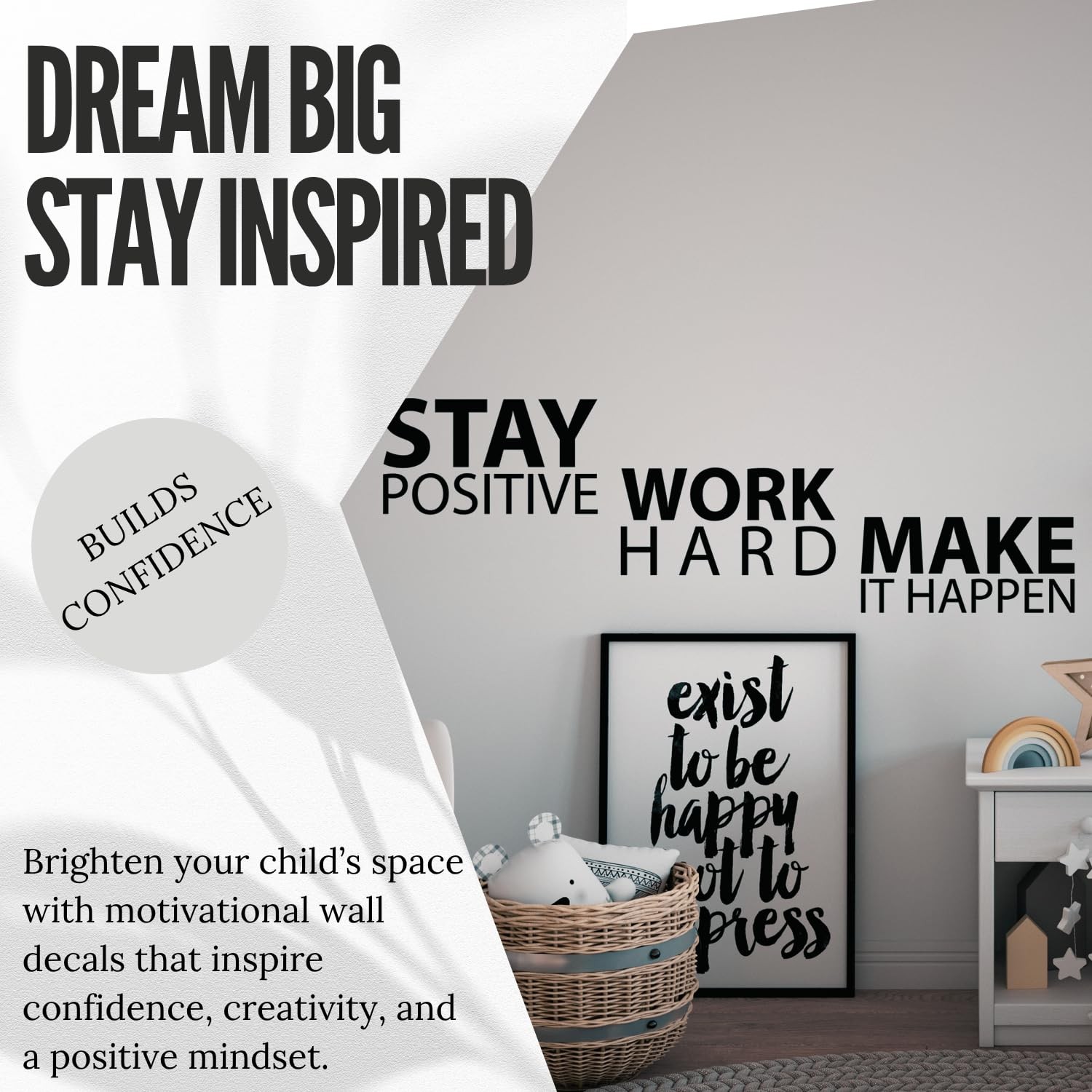 Large Stay Positive Work Hard Make it Happen Wall Sticker Inspirational Wall …