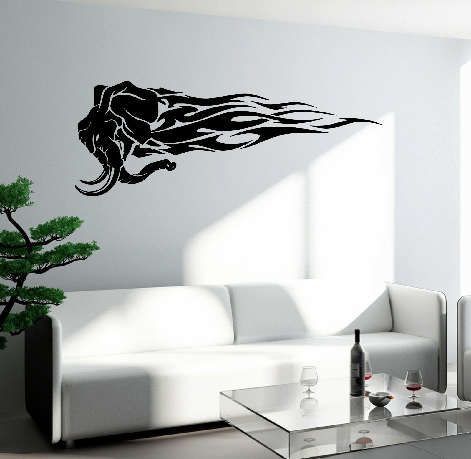 Wall Decal Elephant Mammoth Rage Fire Flame Vinyl Sticker (ed2060)