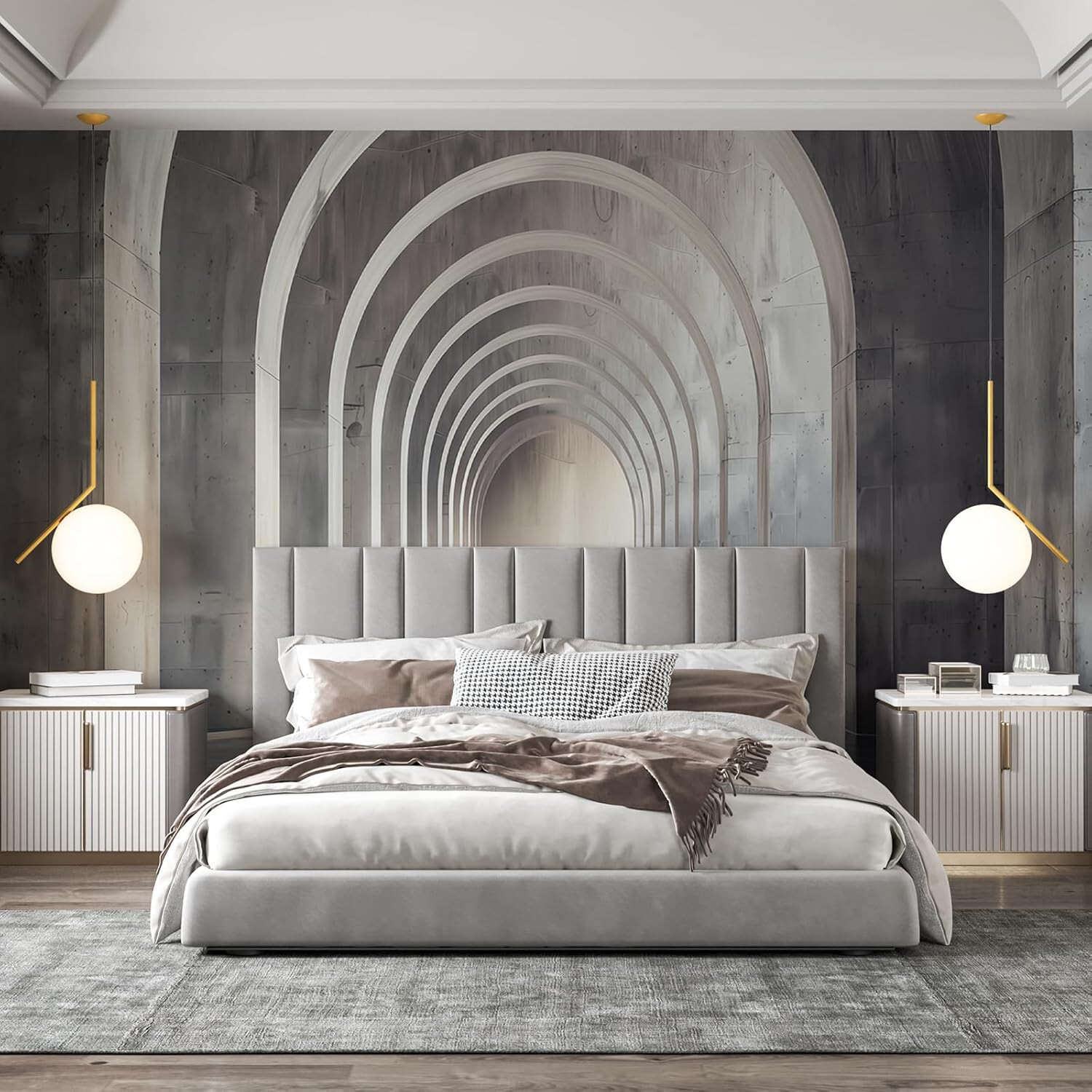 3D Wallpaper Archway Wall Mural Peel & Stick Modern Space Door Gray 148" x 98"