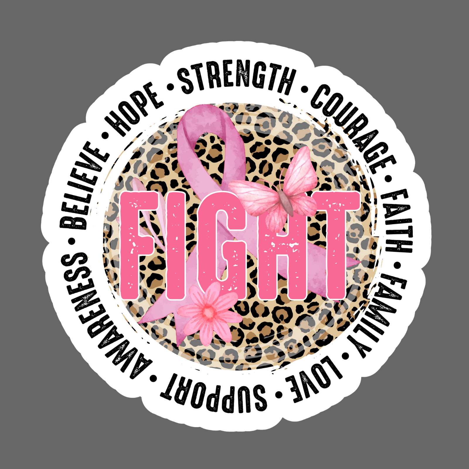 Breast cancer sticker vinyl decal believe hope strength courage faith leopard