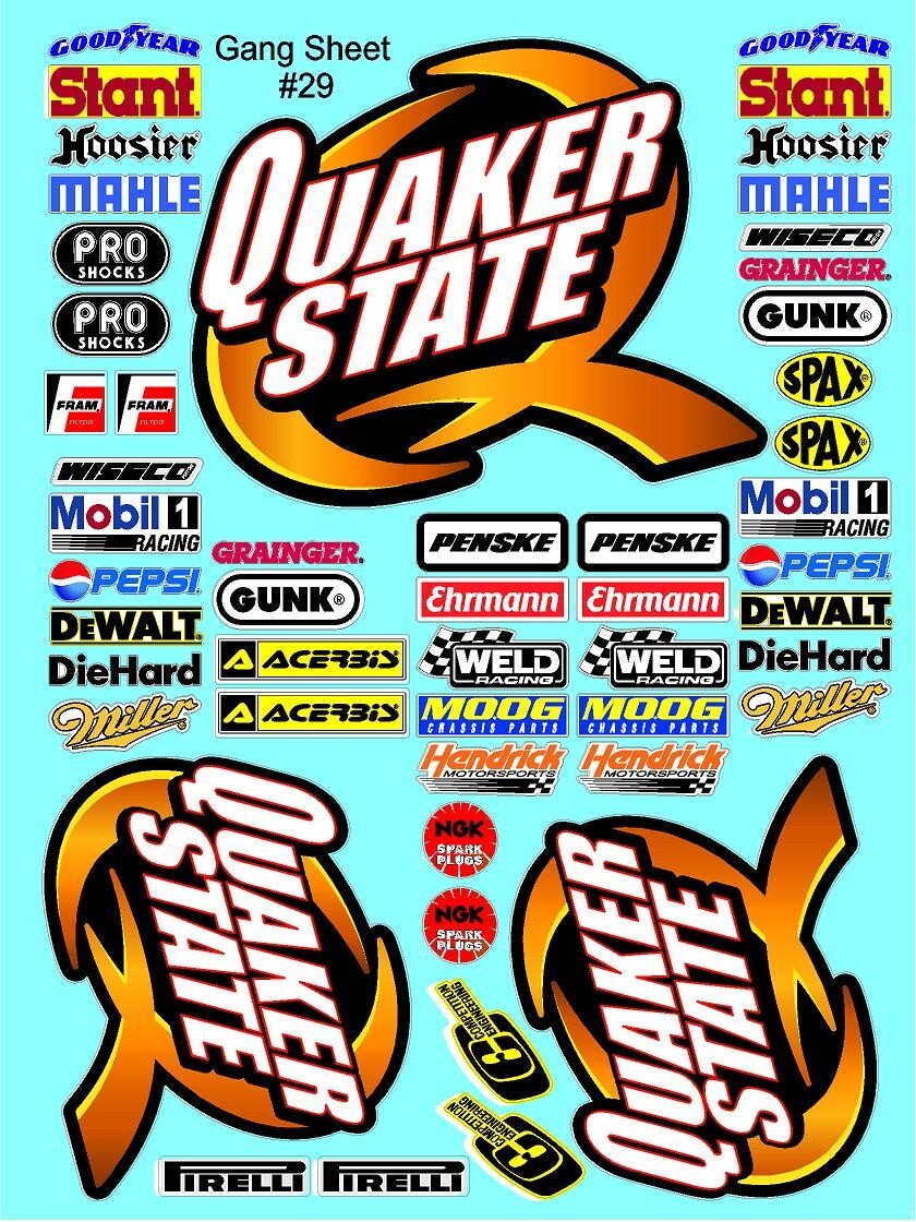 WHITE Vinyl Sticker Sheet 29-R/C MODEL Decal fits 1/10-1/16 Scale statemcdquaker