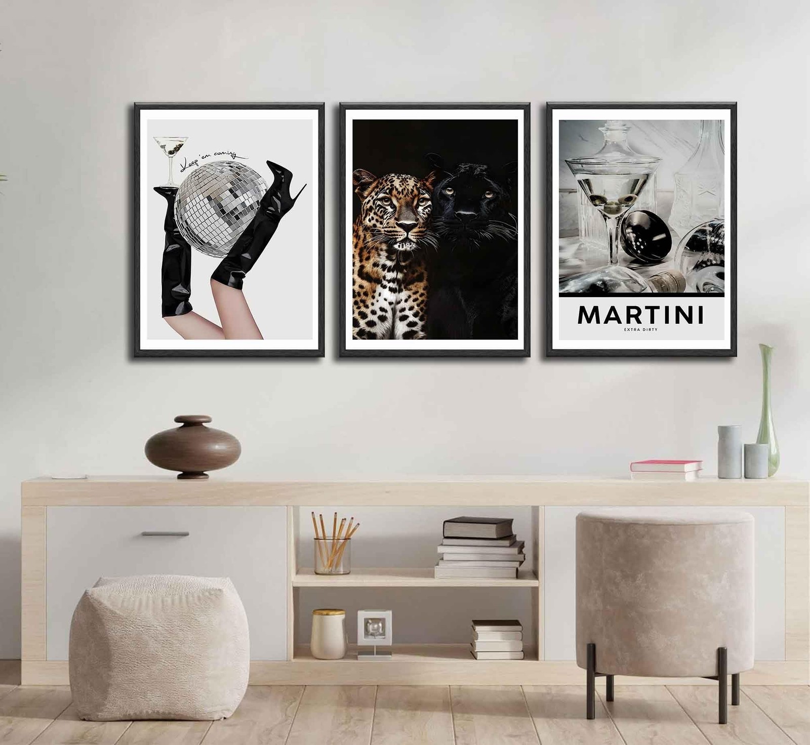 3Pcs Trendy Leopard Wall Art Funky Black High Heel Disco Ball Wall Decor Pict…
