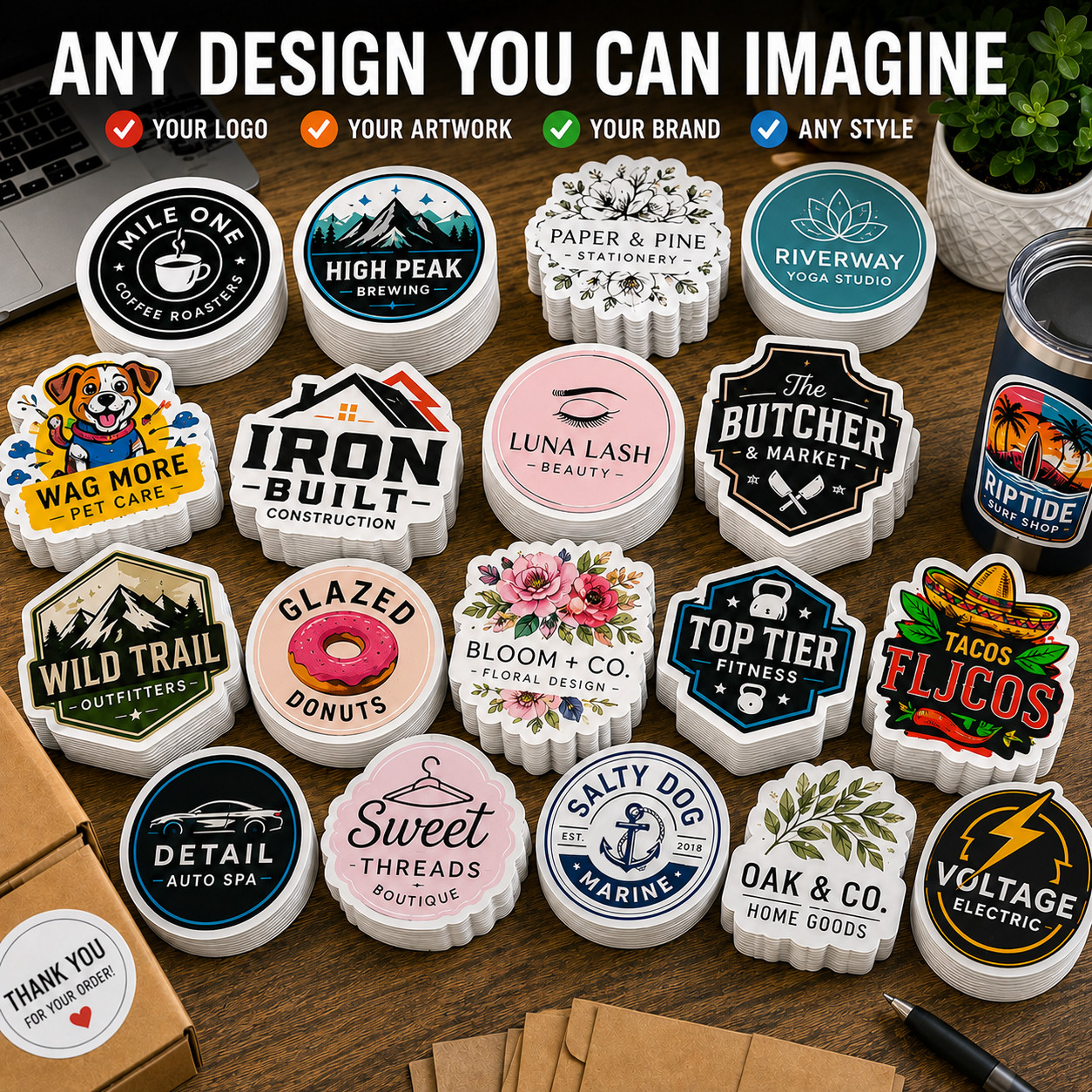 Custom Vinyl Stickers Waterproof Personalized Logo Labels Die Cut Business