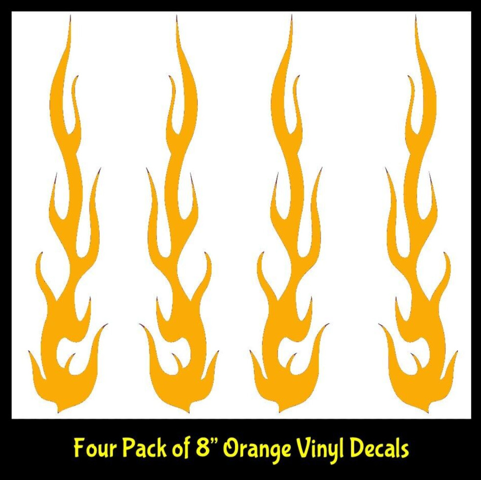 Tribal Flames Hot Rod Fire Four 8" Orange Vinyl Decal Car Truck Motorcycle
