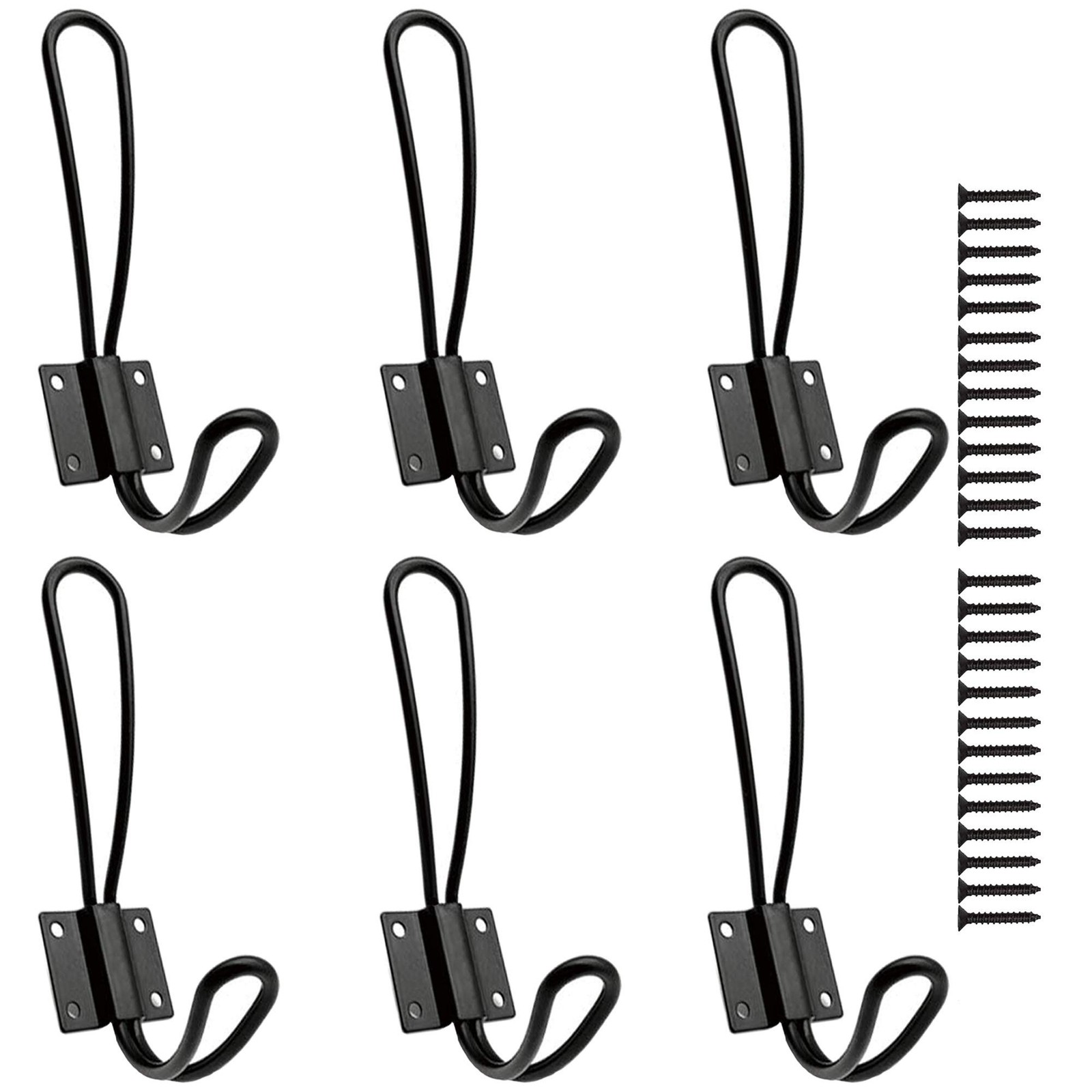 Rustic Entryway Hooks-6 Pack Farmhouse Hooks with Metal Screws Included, Blac…