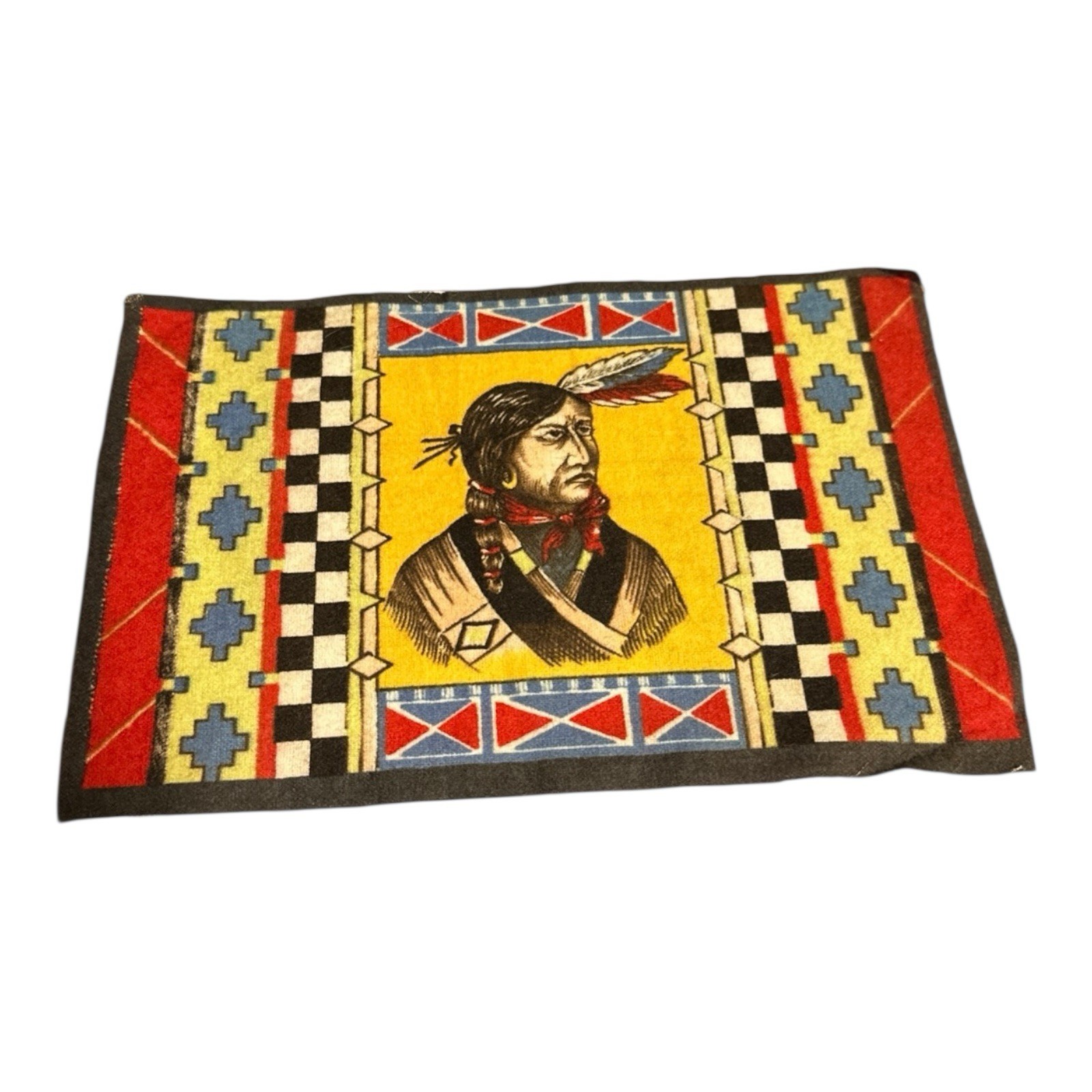 (1) Rare B12 1910s Tobacco Felt – Native Chief, Checkered Border & Bold Yellow