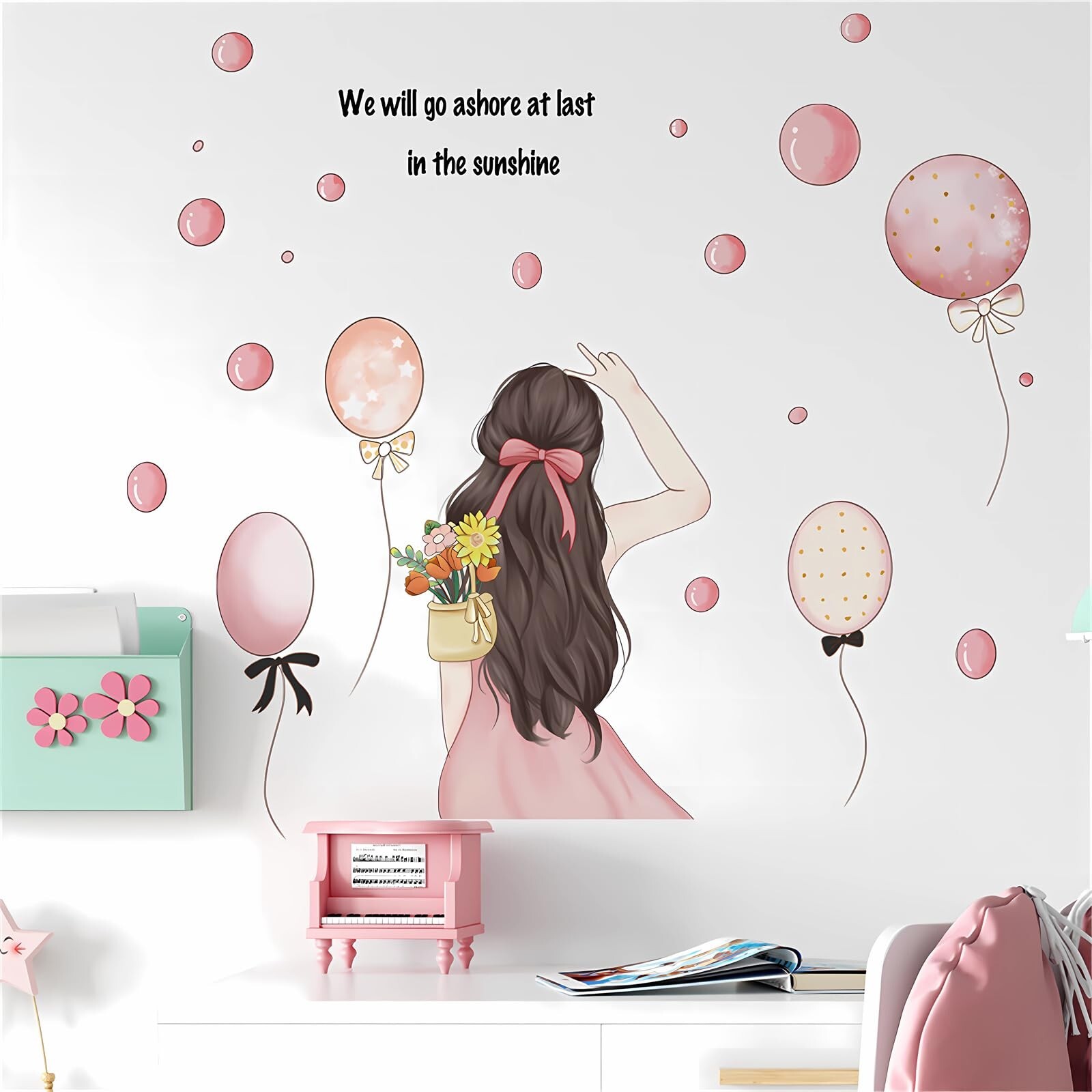 Lovely Pink Girl Balloon Wall Stickers, sacinora Inspirational Quotes Wall De…