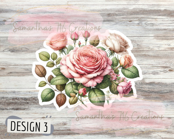 Roses Vinyl Stickers 3" For Laptops, Cups, Etc. Indoor, Water Resistant