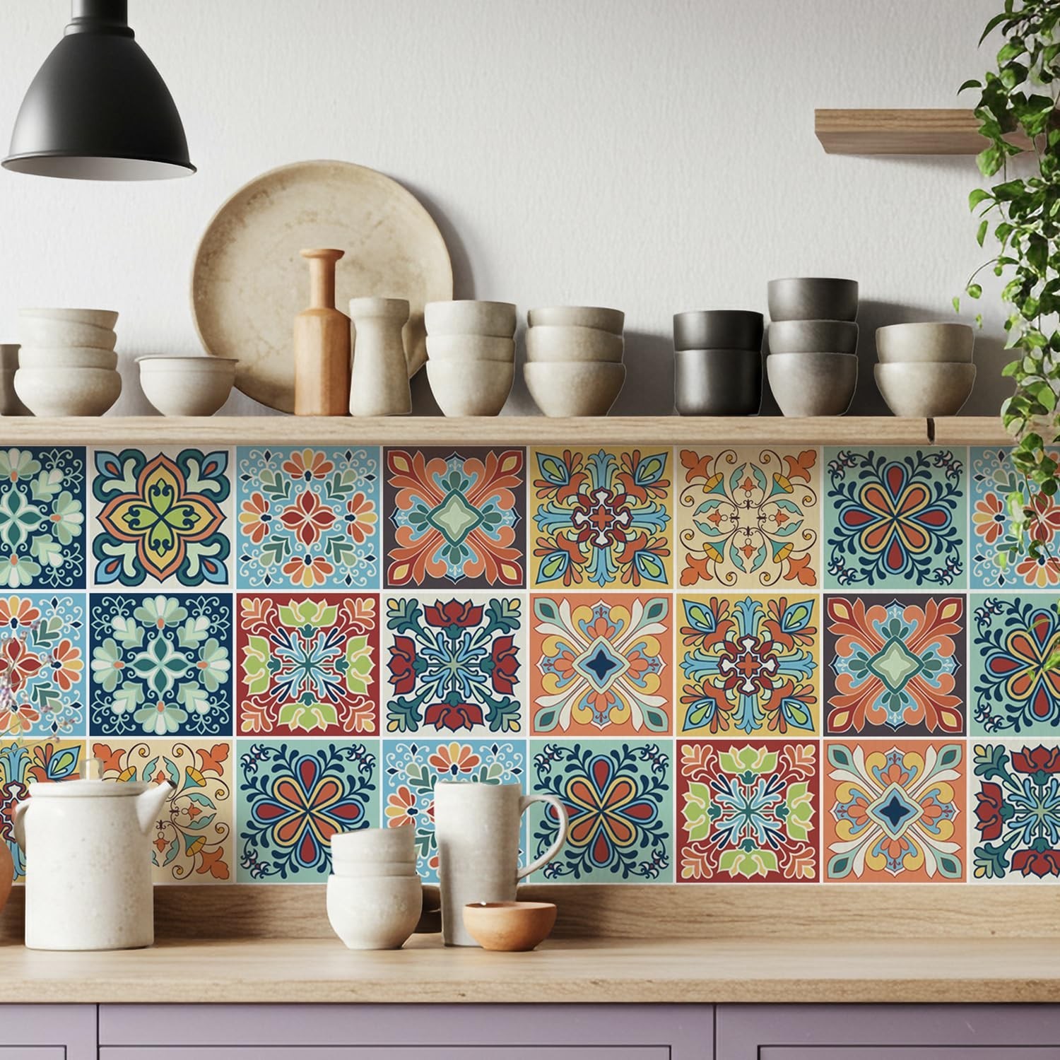 30 Pack, 4×4 Inch Colorful Bohemian Tile Stickers, Peel and Stick Patchwork V…