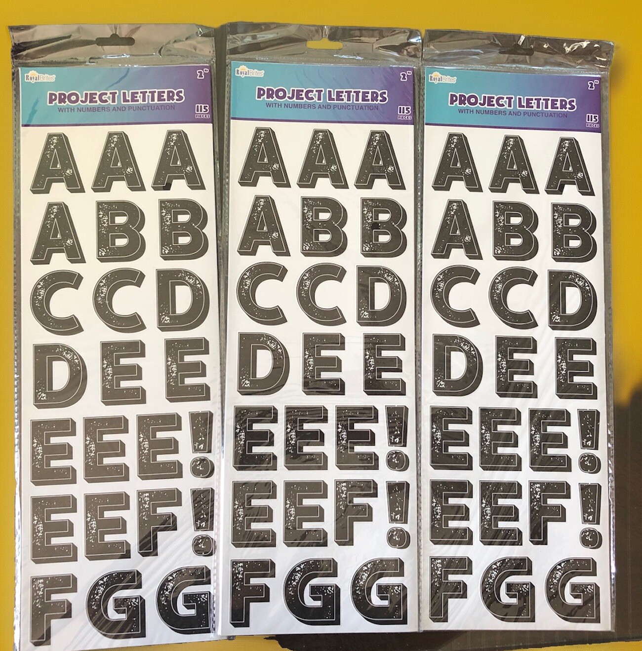 Lot Of 3 Pack Royal Brites Project Letters 2" With Number & Punctuation ( Black)
