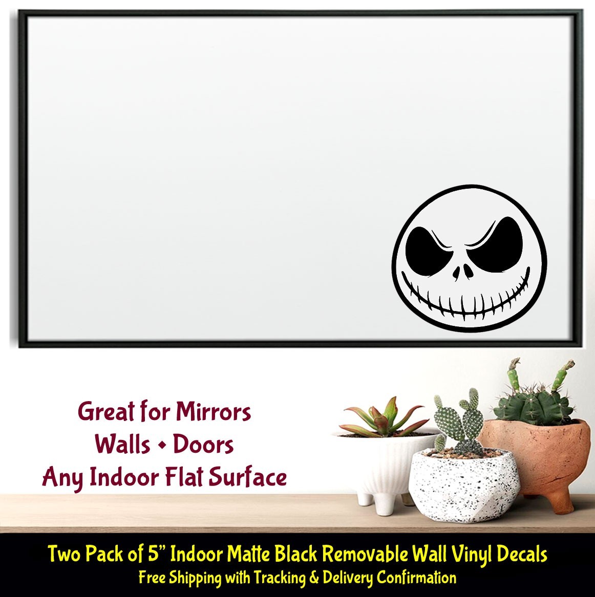 Nightmare Before Christmas Jack Skellington – Two 5" Indoor Black Vinyl Decals
