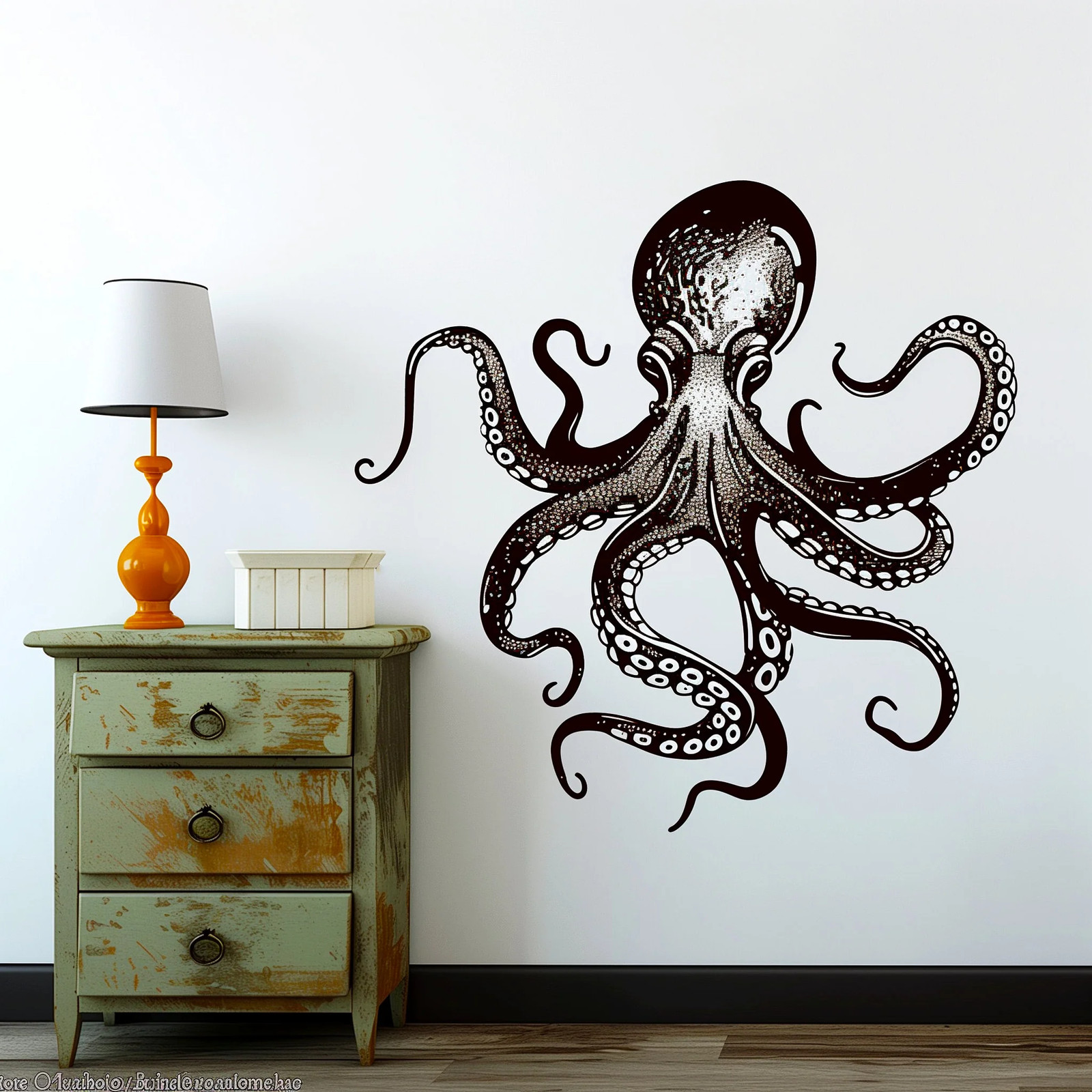 Elegant Octopus Wall Sticker Decals | Detailed Black Nautical Wall Art