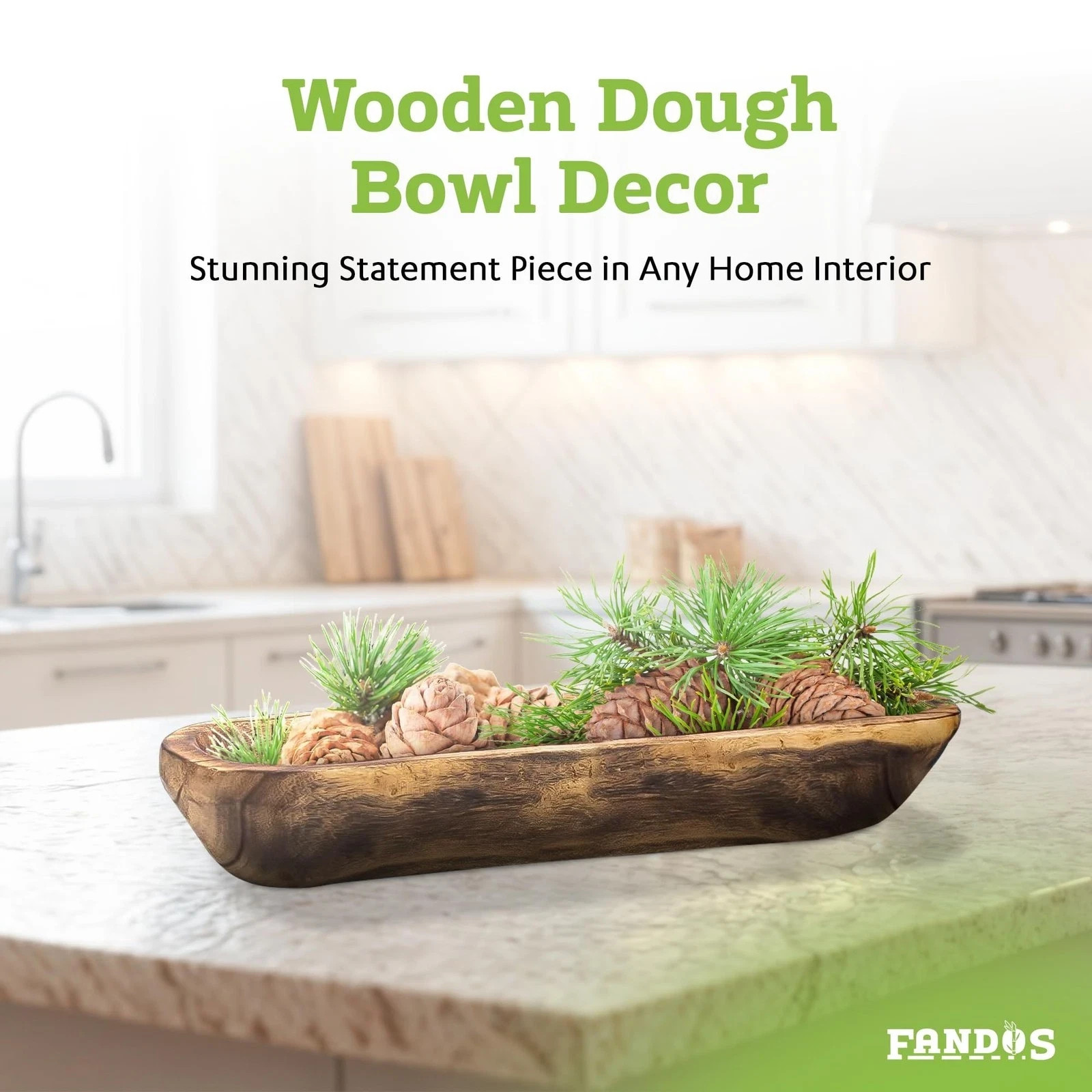 Wooden Dough Bowl for Decor – 17¾ in Long Hand Carved Paulownia, Large Rust