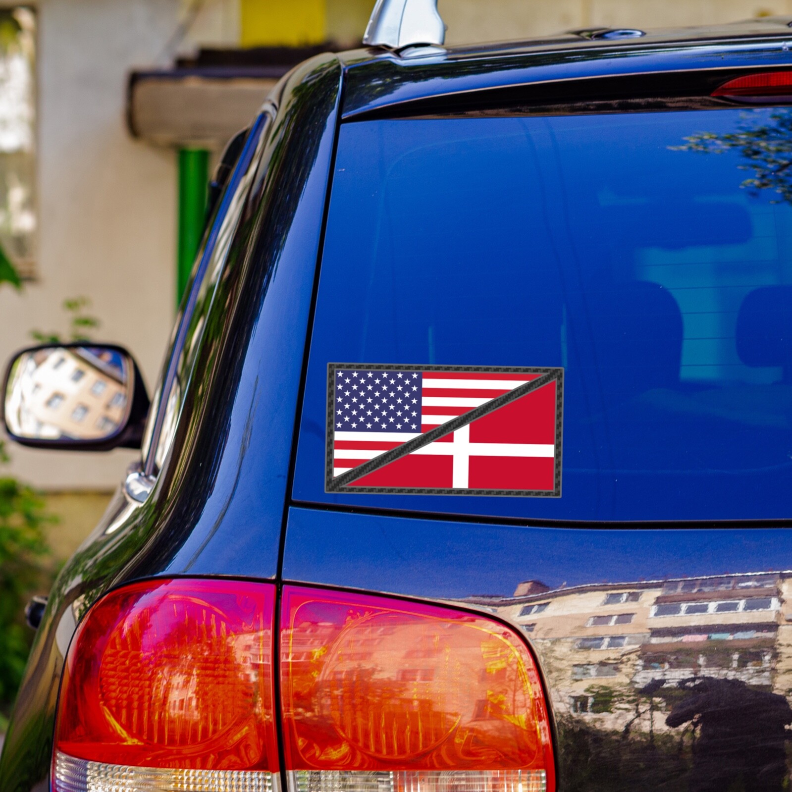 USA and Denmark Flags Sticker American Danish Flag US Car Bumper Decal