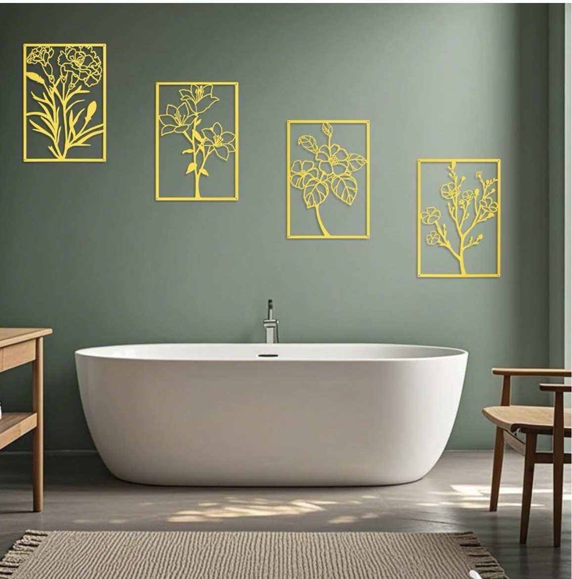 ZNZAPO 4 Pcs Large Gold Metal Flower Wall Art, (15.7 × 22.5”)
