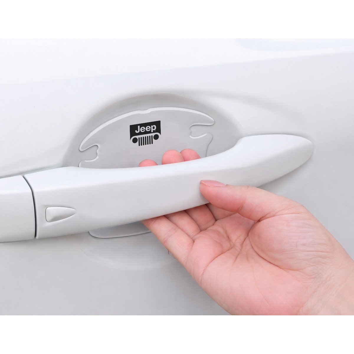 Jeep Grill Logo Universal Car Door Handle Cup Protector Clear Decal Sticker
