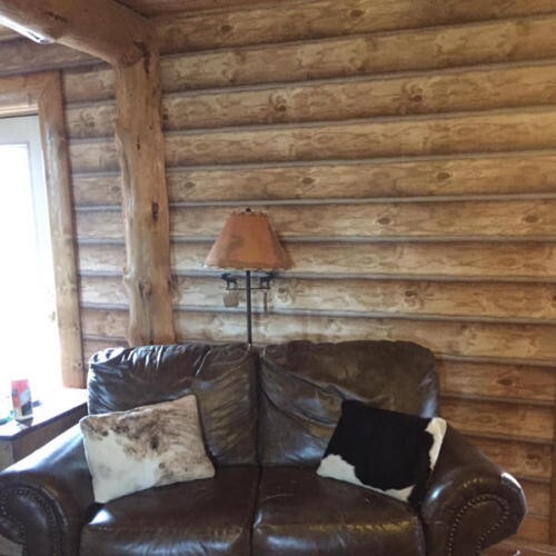 York Wallcoverings CH7977 Lake Forest Lodge Mountain Logs Wallpaper, Light Brown