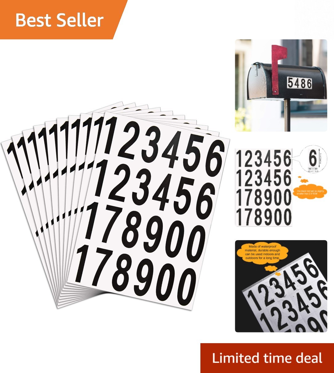 Reflective Mailbox Number Stickers – Waterproof Vinyl – 10 Sheets, 240 Pieces