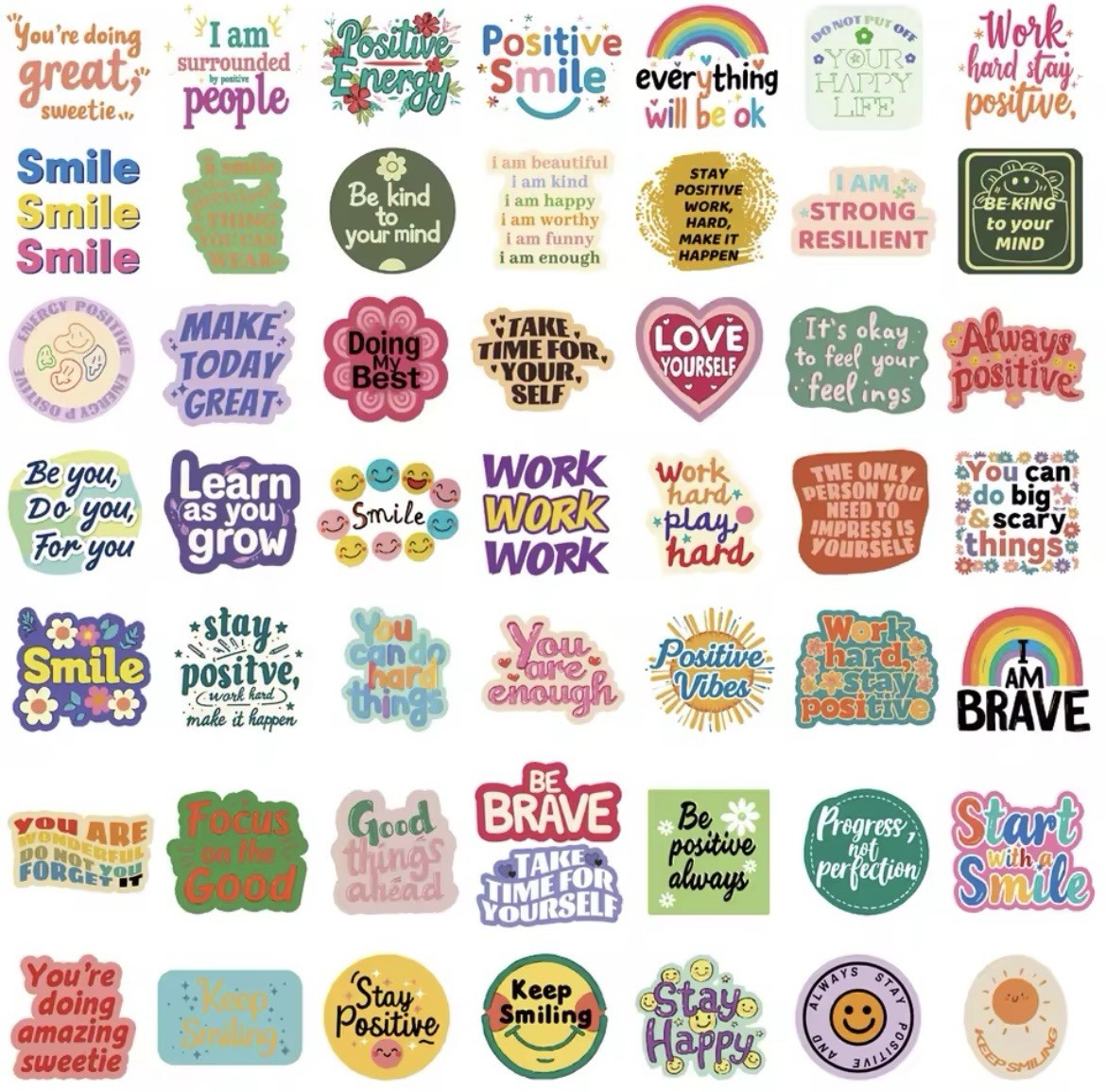 Positive Affirmative Style Stickers 50pc Words And Phrase Stickers FREE SHIPPING
