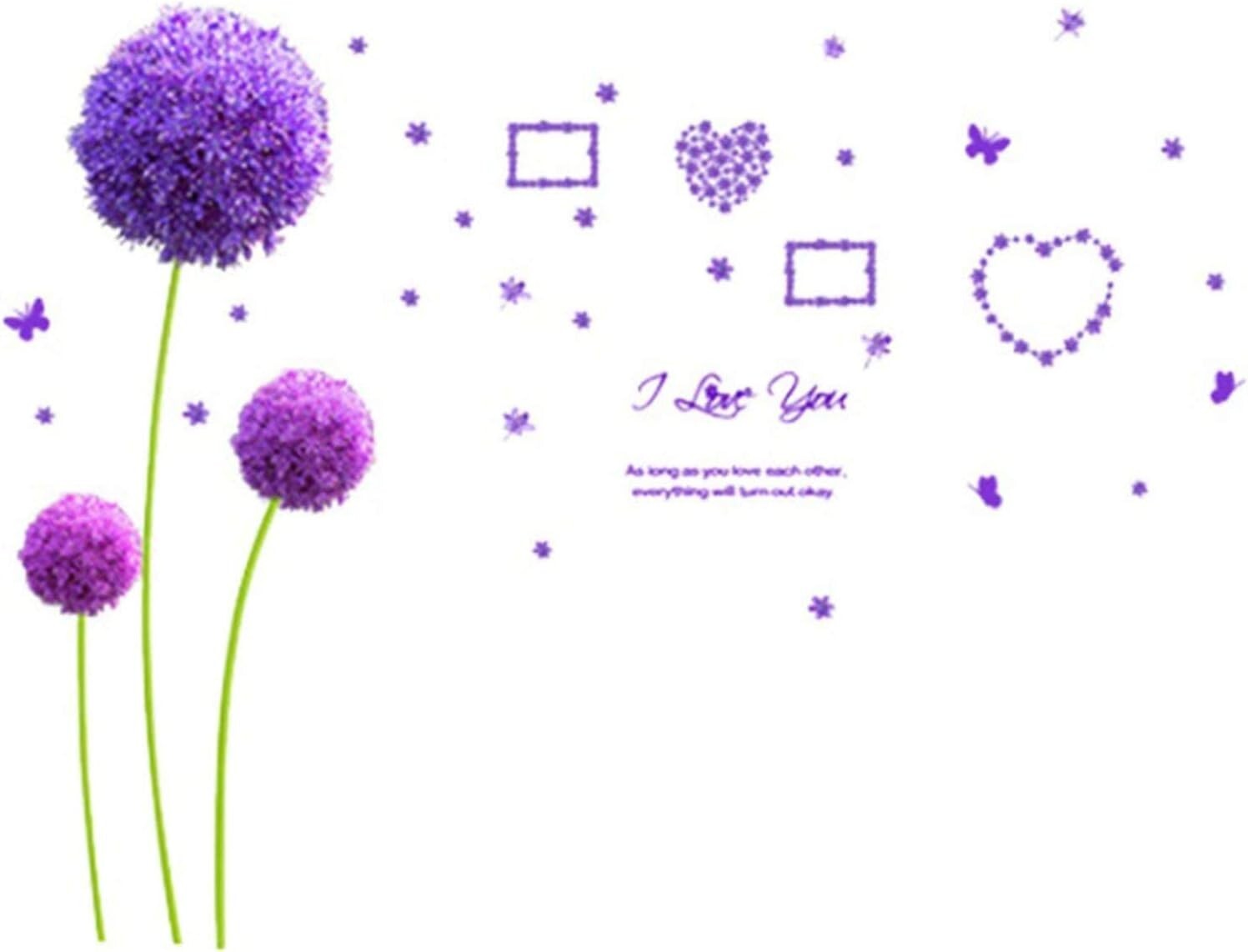 Wall Stickers Lavender & Purple Dandelion Wall Paper Removable DIY Art Decor Wal