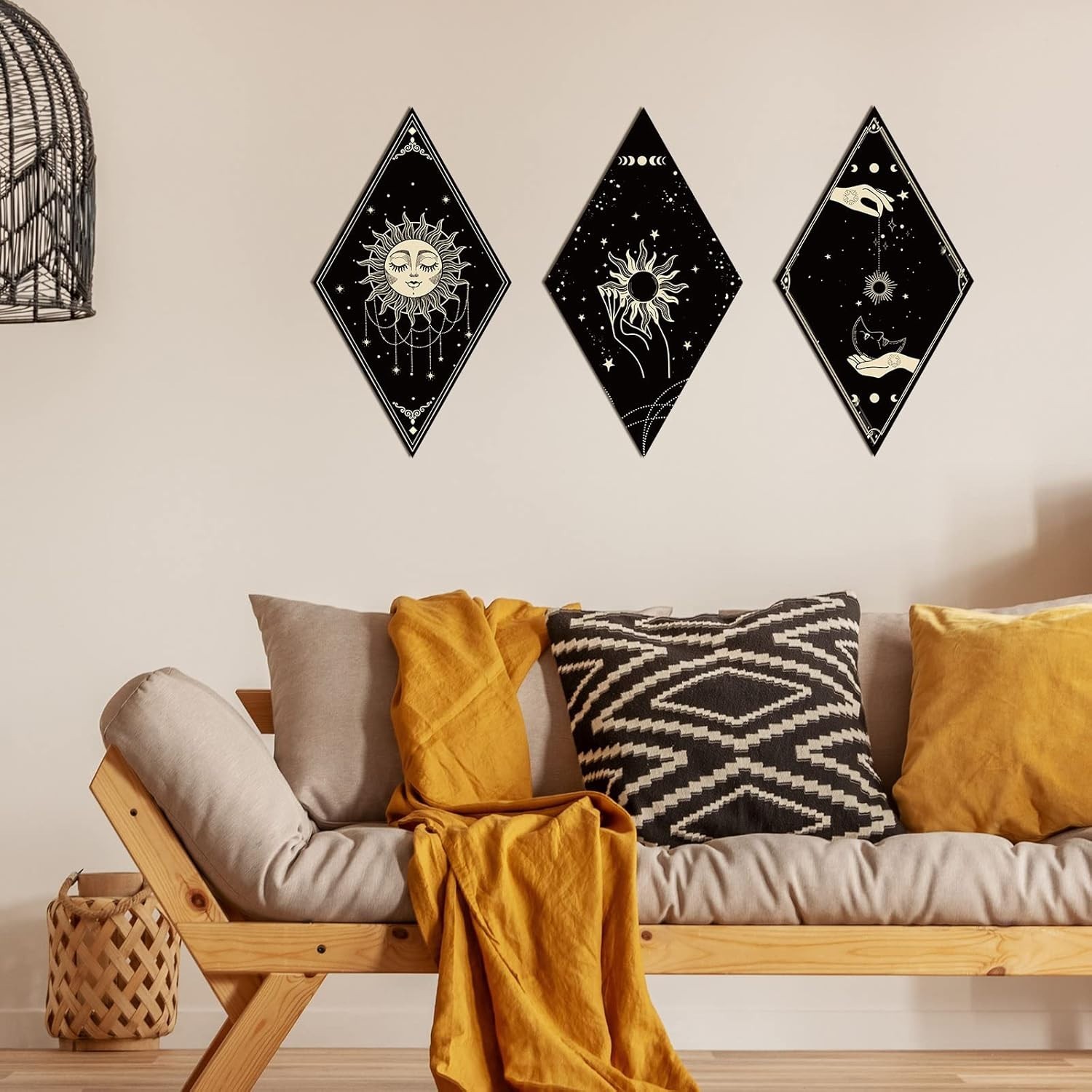 6 piezas de decoración de pared bohemia con diseño de sol y luna, arte de pared