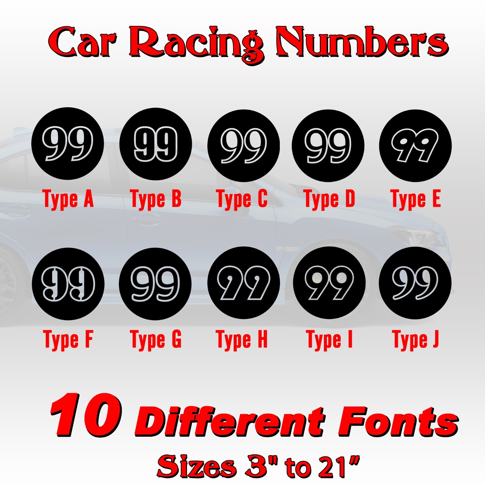 2 pack Racing Car numbers circle door custom number rally sport die-cut decal V4