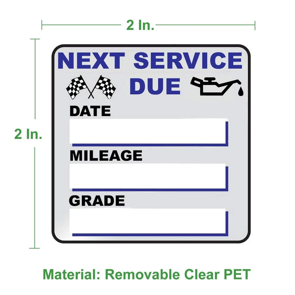 300 Clear Oil Change Reminder Stickers for Vehicles – 2×2 Inch Vinyl Labels