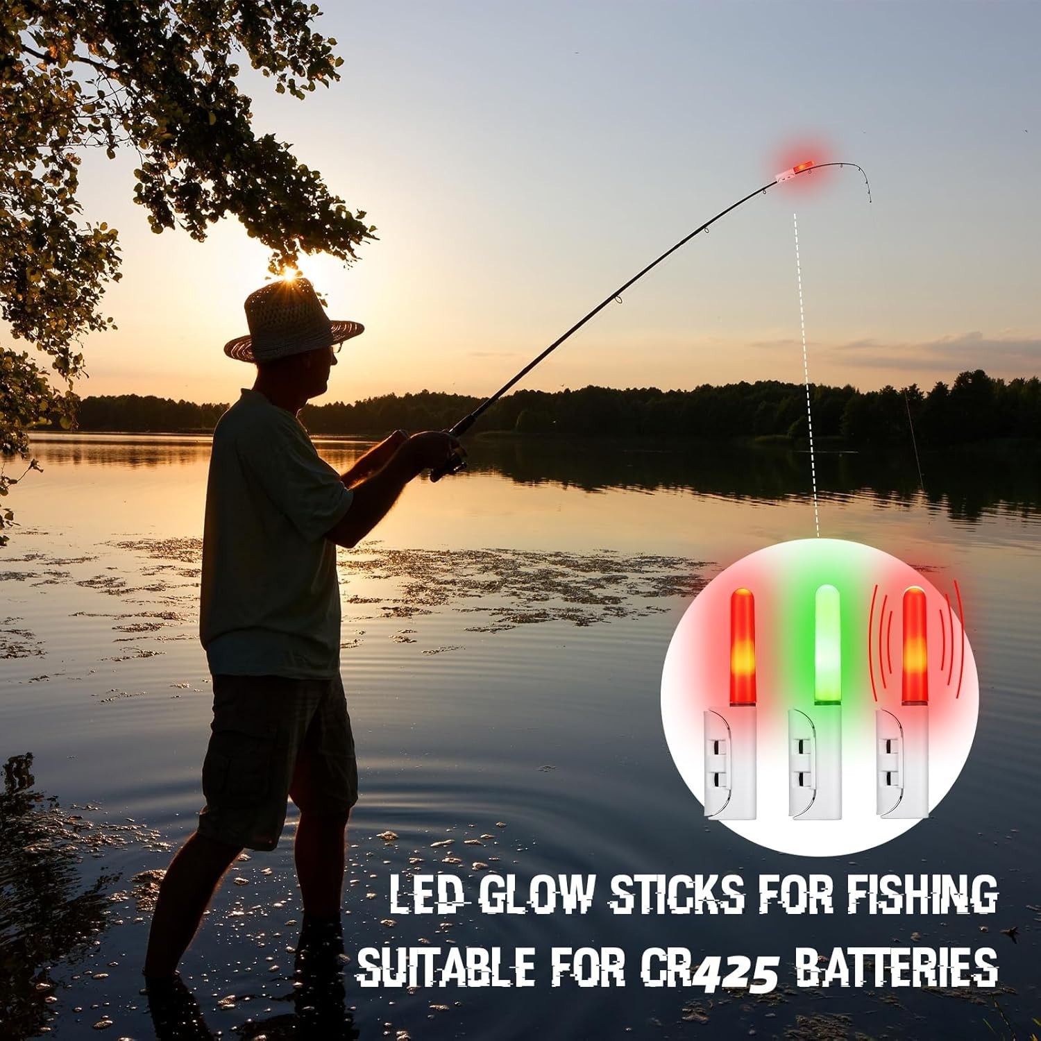 6 Pcs Fishing Glow Stick Pole Lights LED Night Fishing with Batteries & Charger
