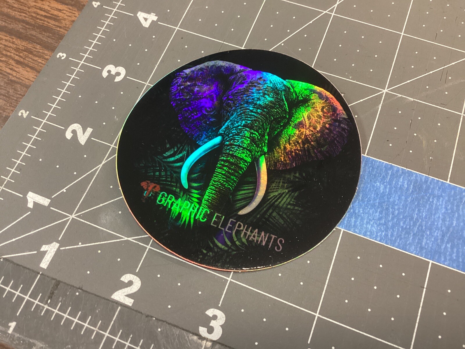 Graphic Elephants Vinyl Sticker 3” Holographic Screen Print Psychedelic Color￼