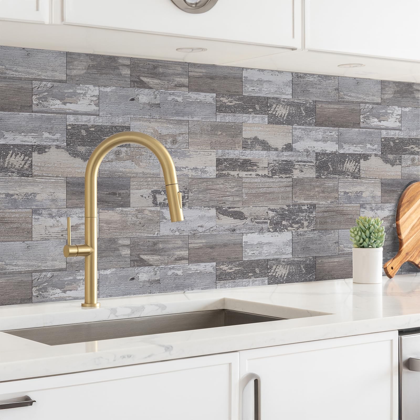 Azulejos Adhesivos Estilo Metro Madera Envejecida Para Bano Pack De 100