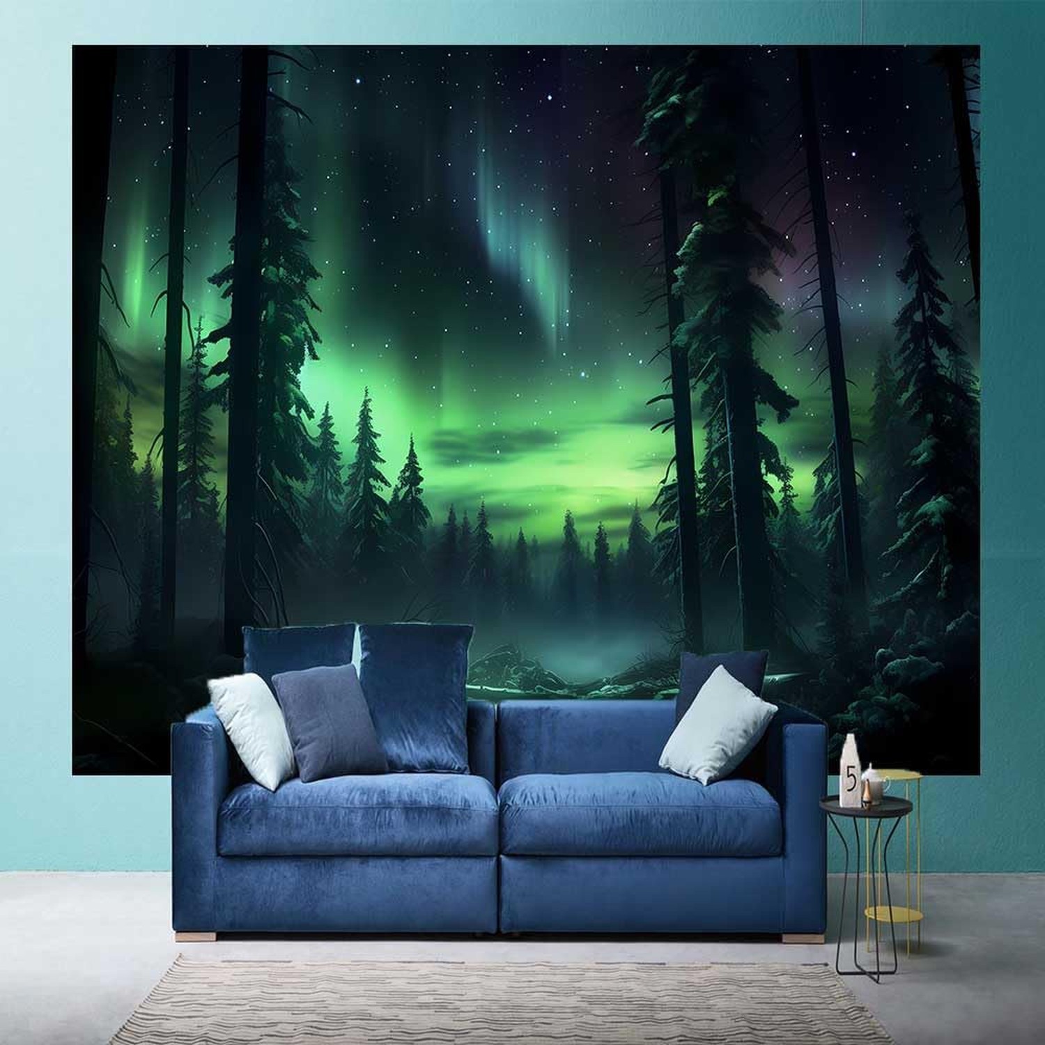 Northern Lights Forest Tapestry100x90 Inches Aurora Borealis Misty Pine Trees…