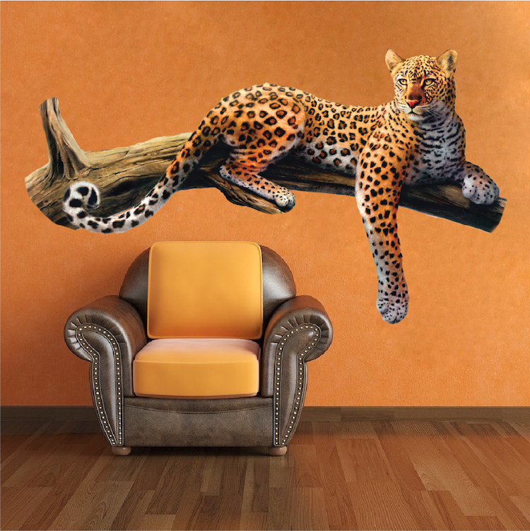 Leopard Wall Decal Mural Wild Cat Safari Animal Tree Wall Vinyl Mural, a70
